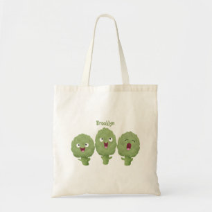 Cute singing artichokes vegetable cartoon tote bag