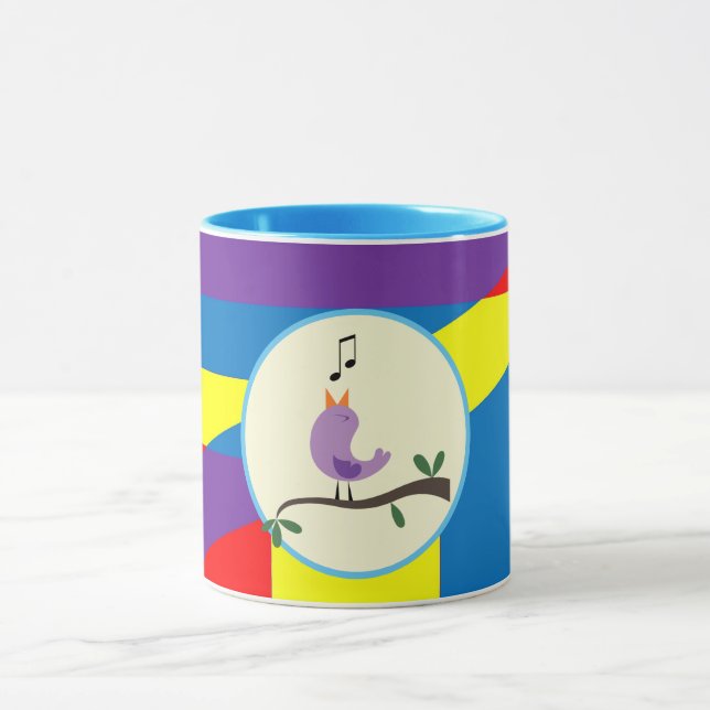 Cute Singing Bird Abstract Colour Label Art Mug (Center)