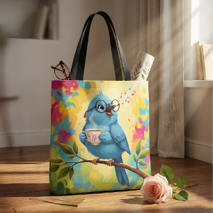 Cute Singing Blue Bird Stylish Tote Cute Coffee Bag