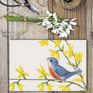 Cute Singing Blue Bird Tree Branch Tissue Paper