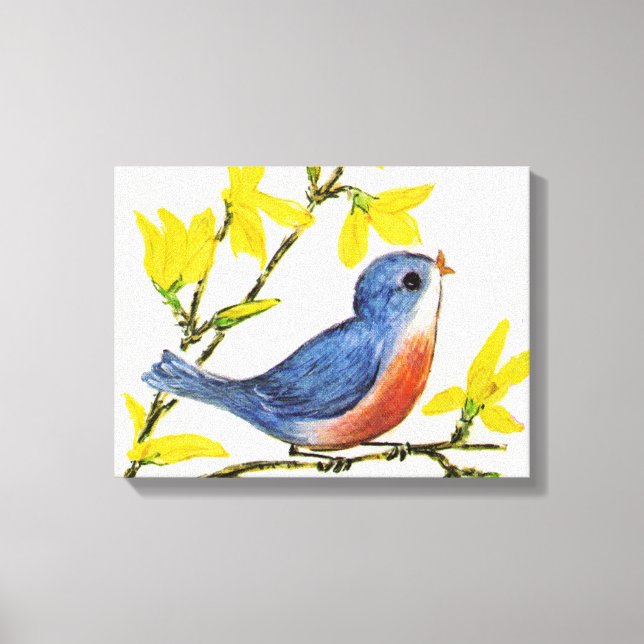 Cute Singing Blue Bird Tree Canvas Print (Front)