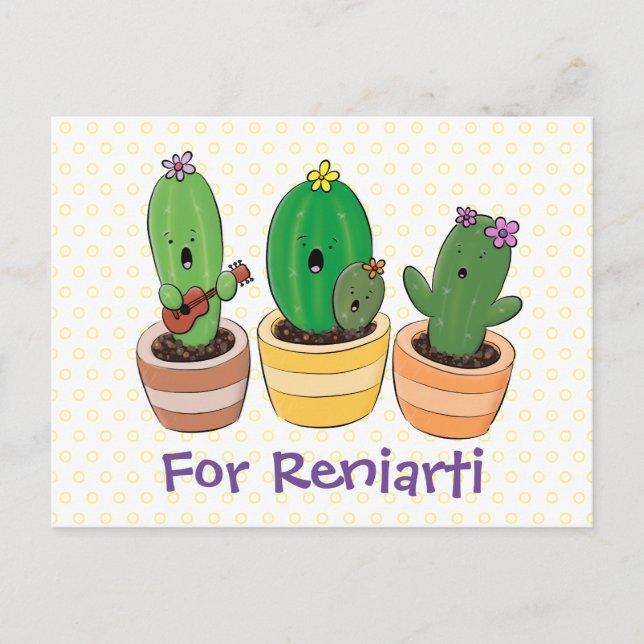 Cute singing cactus trio cartoon illustration postcard (Front)