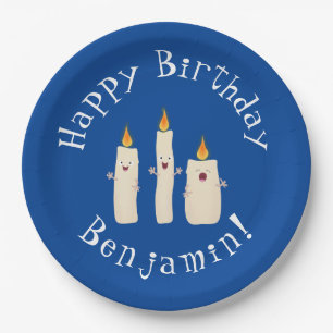 Cute singing candle trio cartoon paper plate