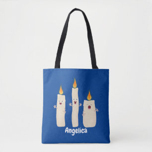 Cute singing candle trio cartoon tote bag