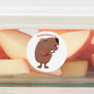 Cute singing capybara ukulele cartoon illustration