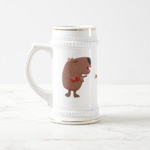 Cute singing capybara ukulele cartoon illustration beer stein