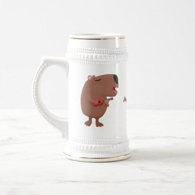 Cute singing capybara ukulele cartoon illustration beer stein (Left)