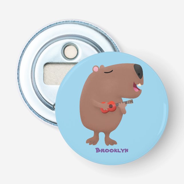 Cute singing capybara ukulele cartoon illustration bottle opener (Front)