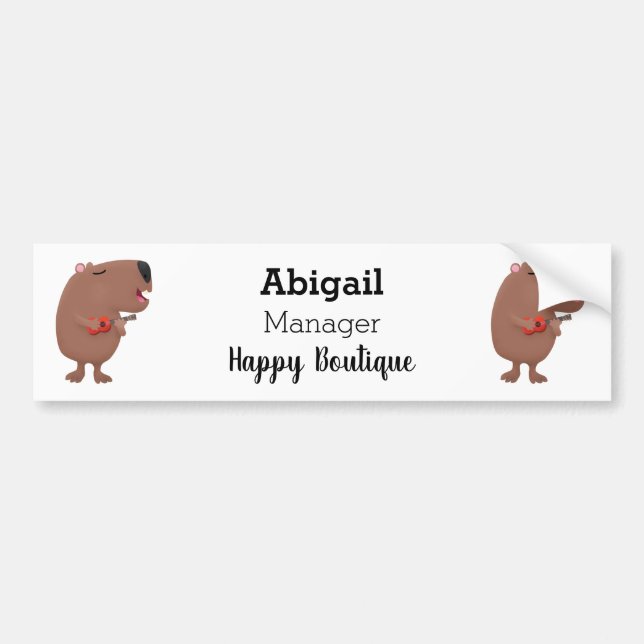 Cute singing capybara ukulele cartoon illustration bumper sticker (Front)