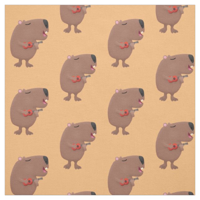 Cute singing capybara ukulele cartoon illustration fabric (Swatch)