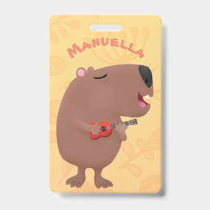 Cute singing capybara ukulele cartoon illustration ID badge