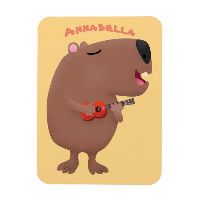 Cute singing capybara ukulele cartoon illustration magnet (Vertical)