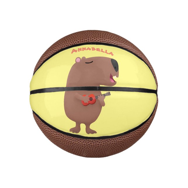 Cute singing capybara ukulele cartoon illustration mini basketball (Front)