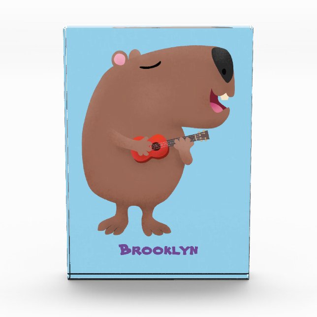 Cute singing capybara ukulele cartoon illustration photo block (Front)