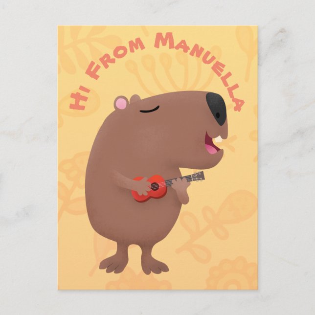 Cute singing capybara ukulele cartoon illustration postcard (Front)