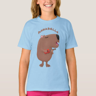 Cute singing capybara ukulele cartoon illustration T-Shirt