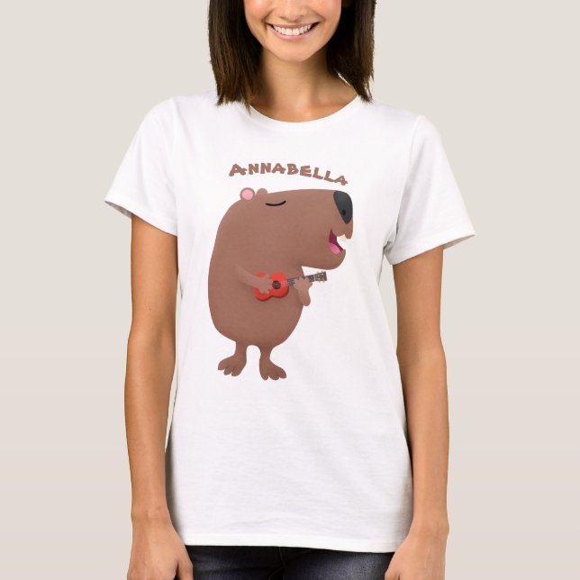 Cute singing capybara ukulele cartoon illustration T-Shirt (Front)