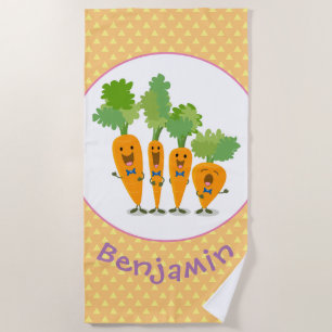 Cute singing carrot quartet cartoon illustration beach towel