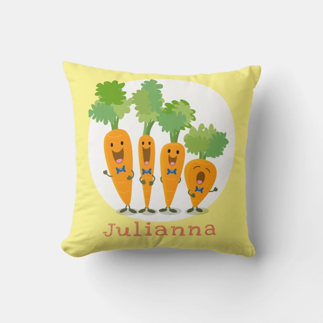 Cute singing carrot quartet cartoon illustration cushion (Front)
