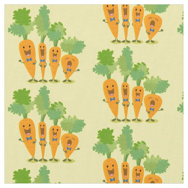 Cute singing carrot quartet cartoon illustration fabric (Close Up)