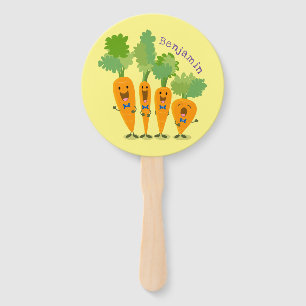 Cute singing carrot quartet cartoon illustration hand fan