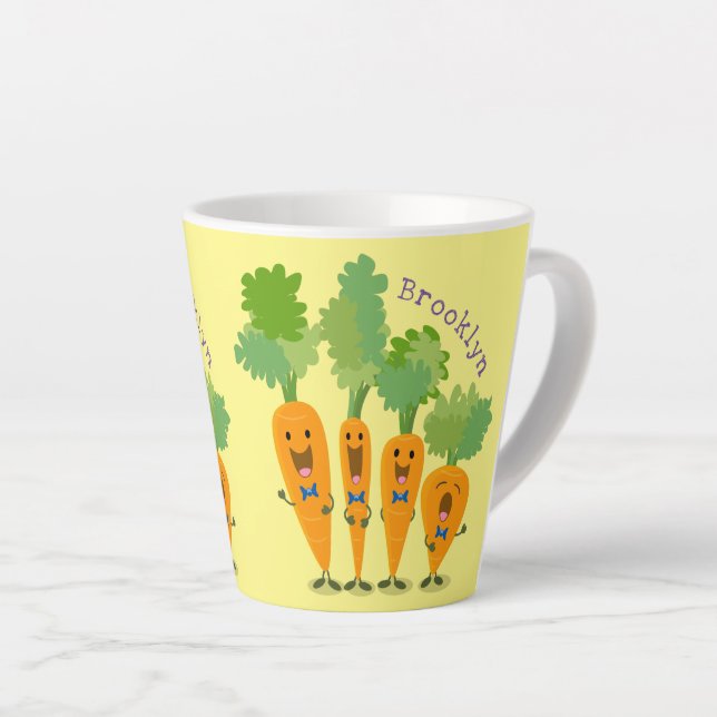 Cute singing carrot quartet cartoon illustration latte mug (Right Angle)