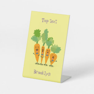 Cute singing carrot quartet cartoon illustration pedestal sign