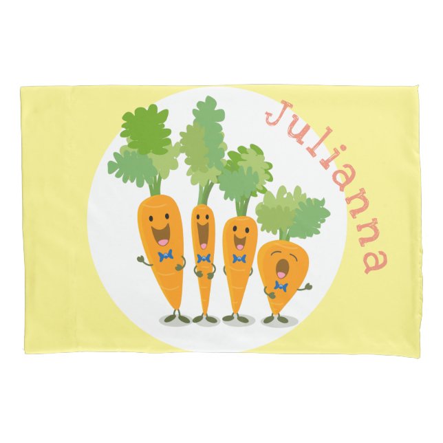 Cute singing carrot quartet cartoon illustration pillowcase (Front)