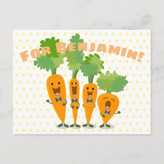 Cute singing carrot quartet cartoon illustration postcard (Front)