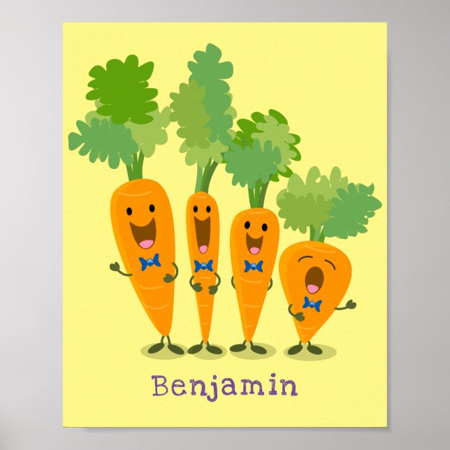 Cute singing carrot quartet cartoon illustration poster (Front)