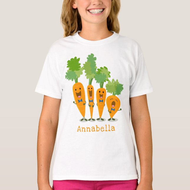 Cute singing carrot quartet cartoon illustration T-Shirt (Front)