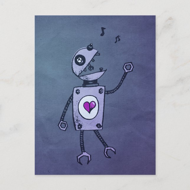Cute Singing Cartoon Retro Robot postcard (Front)