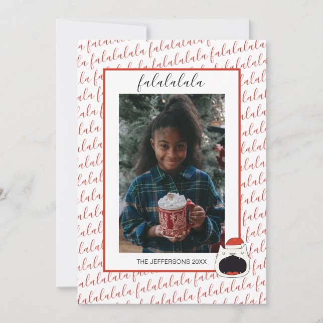 Cute Singing Cat Fa La La La La Christmas Photo Holiday Card (Front)