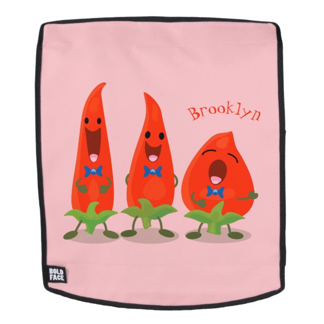 Cute singing chilli peppers cartoon illustration backpack (Removable Face)