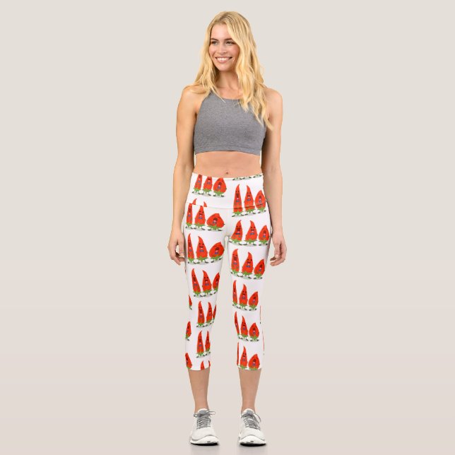 Cute singing chilli peppers cartoon illustration capri leggings (Front)