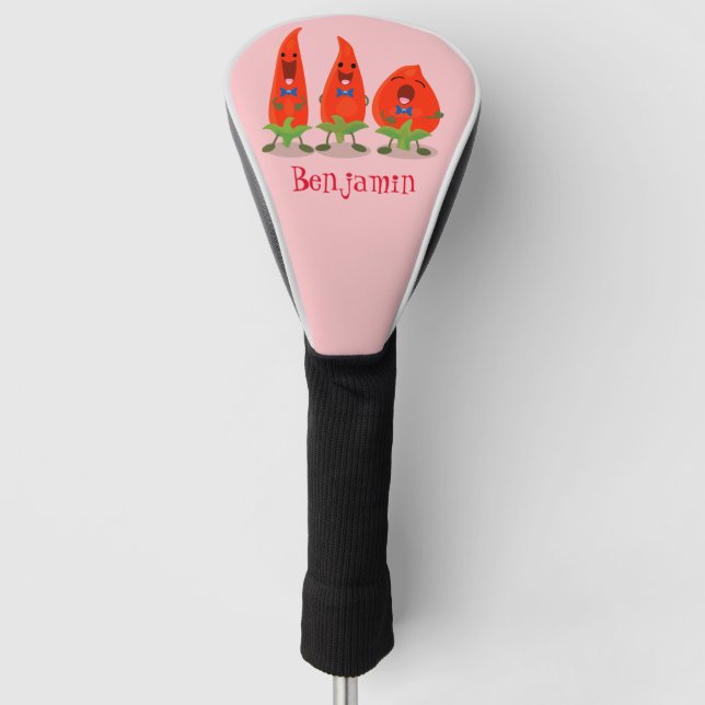 Cute singing chilli peppers cartoon illustration golf head cover (Front)