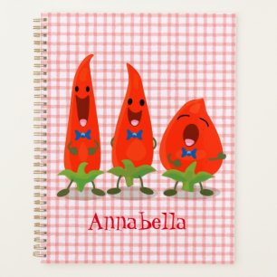Cute singing chilli peppers cartoon illustration planner