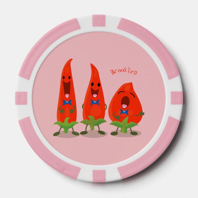 Cute singing chilli peppers cartoon illustration poker chips (Front)