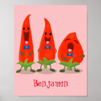 Cute singing chilli peppers cartoon illustration
