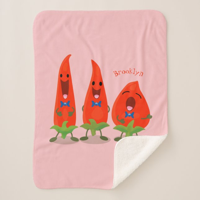 Cute singing chilli peppers cartoon illustration sherpa blanket (Front)