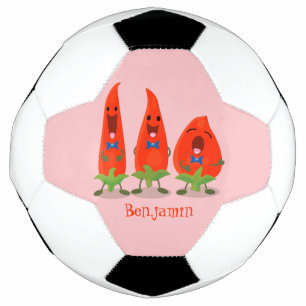 Cute singing chilli peppers cartoon illustration soccer ball