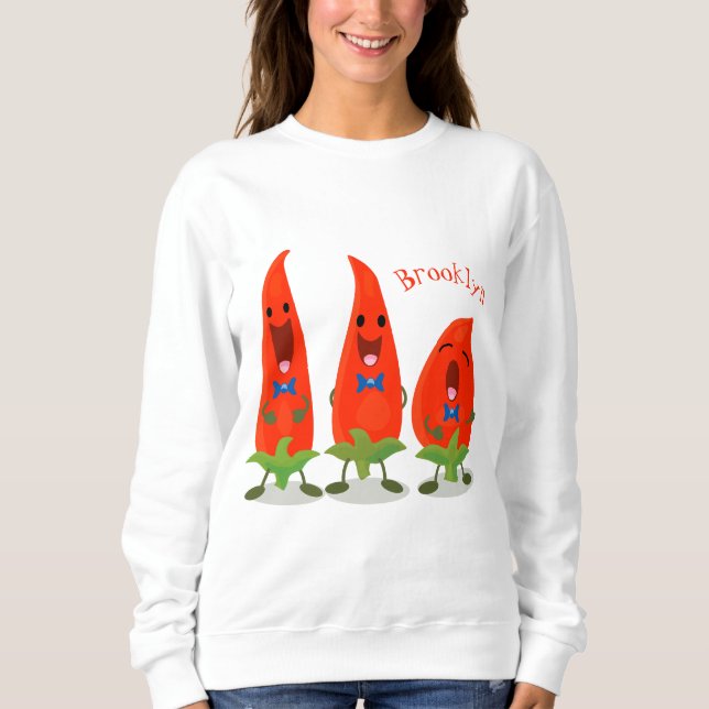 Cute singing chilli peppers cartoon illustration sweatshirt (Front)