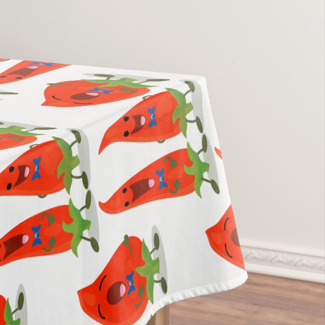 Cute singing chilli peppers cartoon illustration tablecloth (In Situ)