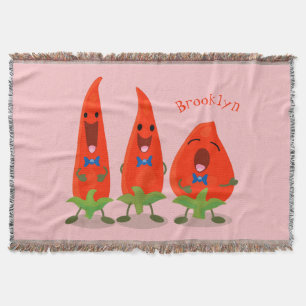 Cute singing chilli peppers cartoon illustration throw blanket
