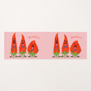 Cute singing chilli peppers cartoon illustration yoga mat