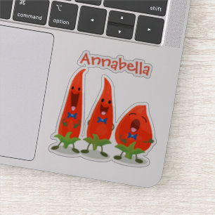 Cute singing chilli trio cartoon illustration