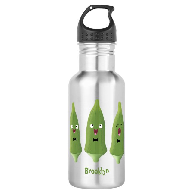 Cute singing okra vegetable cartoon 532 ml water bottle (Front)
