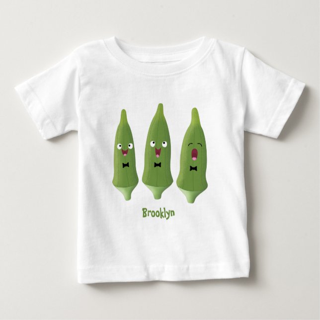 Cute singing okra vegetable cartoon  baby T-Shirt (Front)