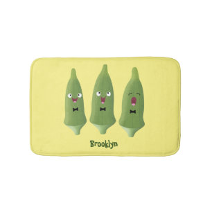 Cute singing okra vegetable cartoon bath mat