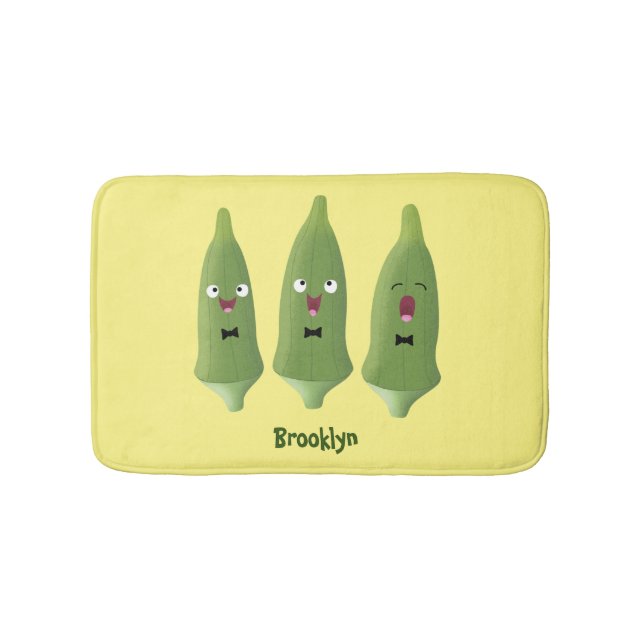 Cute singing okra vegetable cartoon  bath mat (Front)